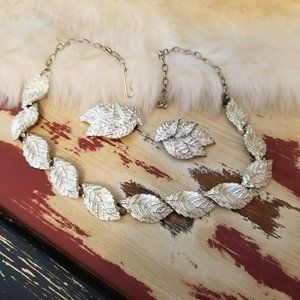 Vintage Hope Chest Silver Leaf Necklace & Earrings